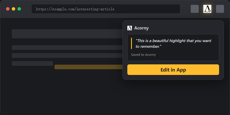 Acorny extension saving a highlight
