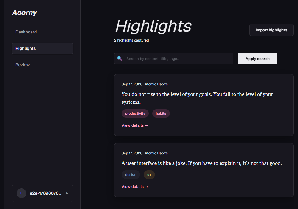 Highlights list in Acorny