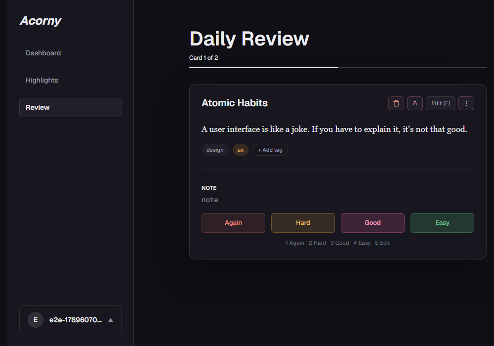 Daily review session in Acorny